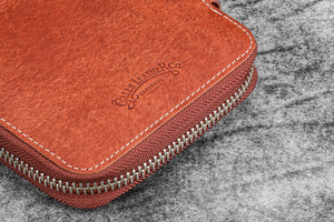 Leather Zippered 10 Slots Pen Case - Aged Copper