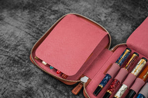 Leather Zippered 10 Slots Pen Case - C.H. Orange