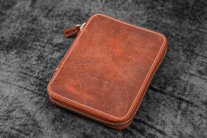 Leather Zippered 10 Slots Pen Case - C.H. Orange