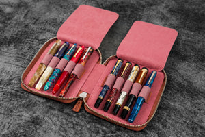 Leather Zippered 10 Slots Pen Case - C.H. Orange