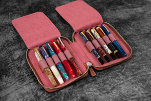 Leather Zippered 10 Slots Pen Case - C.H. Orange