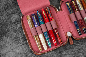 Leather Zippered 10 Slots Pen Case - C.H. Orange