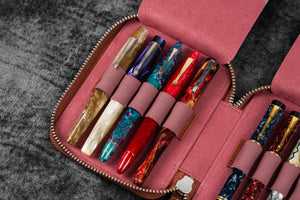 Leather Zippered 10 Slots Pen Case - C.H. Orange