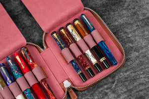 Leather Zippered 10 Slots Pen Case - C.H. Orange