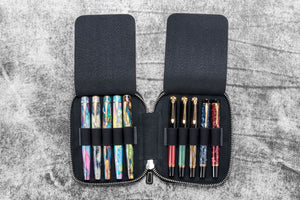 Leather Zippered 10 Slots Pen Case - Crazy Horse Graphite