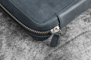 Leather Zippered 10 Slots Pen Case - Crazy Horse Graphite