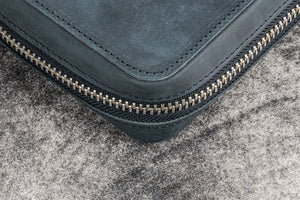 Leather Zippered 10 Slots Pen Case - Crazy Horse Graphite