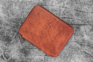 Leather Zippered 10 Slots Pen Case with A5 Notebook Holder - Aged Copper