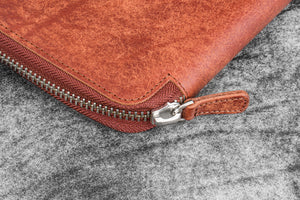 Leather Zippered 10 Slots Pen Case with A5 Notebook Holder - Aged Copper