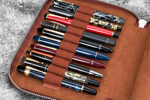 Leather Zippered 20 Slots Pen Case - Aged Copper