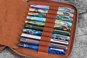 Leather Zippered 20 Slots Pen Case - Aged Copper