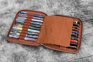 Leather Zippered 20 Slots Pen Case - Aged Copper