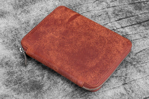 Leather Zippered 20 Slots Pen Case - Aged Copper