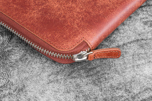 Leather Zippered 20 Slots Pen Case - Aged Copper