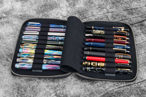 Leather Zippered 20 Slots Pen Case - Crazy Horse Graphite