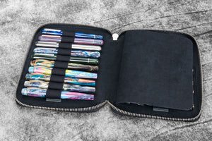Leather Zippered 20 Slots Pen Case - Crazy Horse Graphite