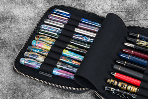 Leather Zippered 20 Slots Pen Case - Crazy Horse Graphite