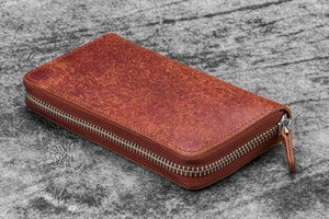 Leather Zippered 3 Slots Pen Case - Aged Copper