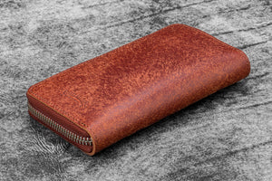 Leather Zippered 3 Slots Pen Case - Aged Copper