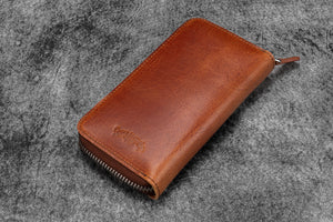 Leather Zippered 3 Slots Pen Case - C.H. Tan