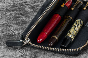 Leather Zippered 3 Slots Pen Case - Crazy Horse Graphite