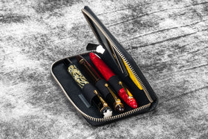 Leather Zippered 3 Slots Pen Case - Crazy Horse Graphite