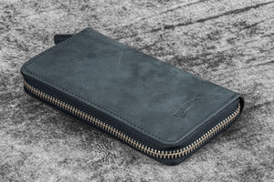 Leather Zippered 3 Slots Pen Case - Crazy Horse Graphite
