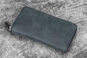 Leather Zippered 3 Slots Pen Case - Crazy Horse Graphite