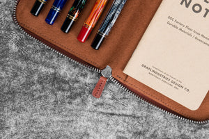 Leather Zippered 5 Slots Pen Case - Aged Copper