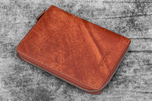 Leather Zippered 5 Slots Pen Case - Aged Copper