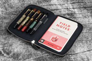 Leather Zippered 5 Slots Pen Case - Crazy Horse Graphite
