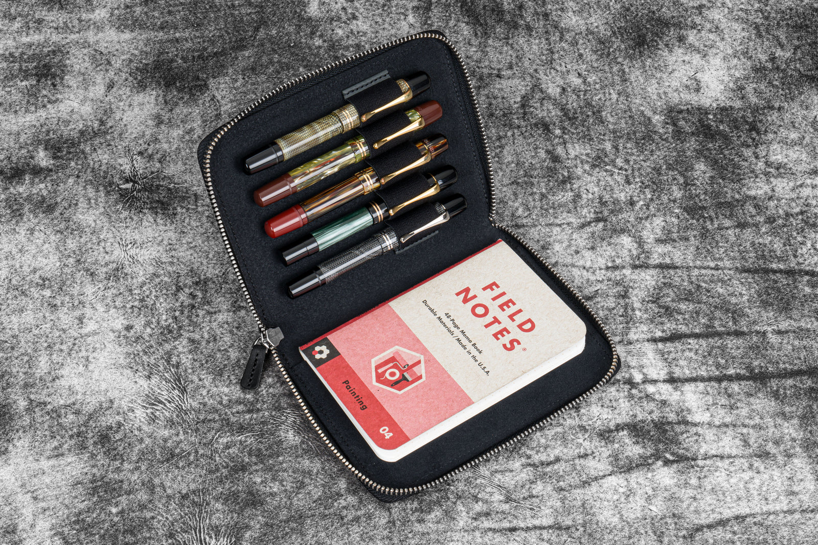 Leather Zippered 5 Slots Pen Case - Crazy Horse Graphite