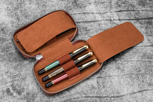 Leather Zippered 6 Slots Pen Case - Aged Copper
