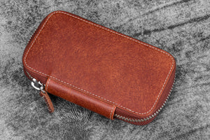 Leather Zippered 6 Slots Pen Case - Aged Copper