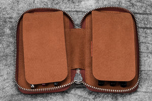Leather Zippered 6 Slots Pen Case - Aged Copper