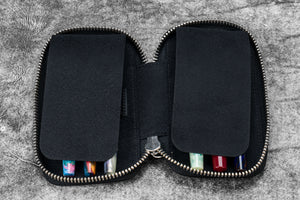 Leather Zippered 6 Slots Pen Case - Crazy Horse Graphite