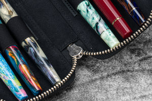 Leather Zippered 6 Slots Pen Case - Crazy Horse Graphite