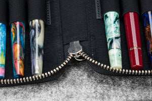 Leather Zippered 6 Slots Pen Case - Crazy Horse Graphite