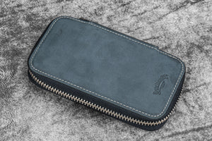 Leather Zippered 6 Slots Pen Case - Crazy Horse Graphite