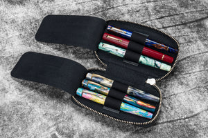 Leather Zippered 6 Slots Pen Case - Crazy Horse Graphite