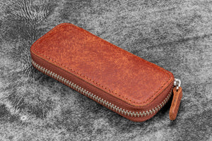 Leather Zippered Double Pen Case for Kaweco - Pocket Pen - Aged Copper