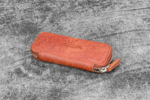 Leather Zippered Double Pen Case for Kaweco - Pocket Pen - Aged Copper