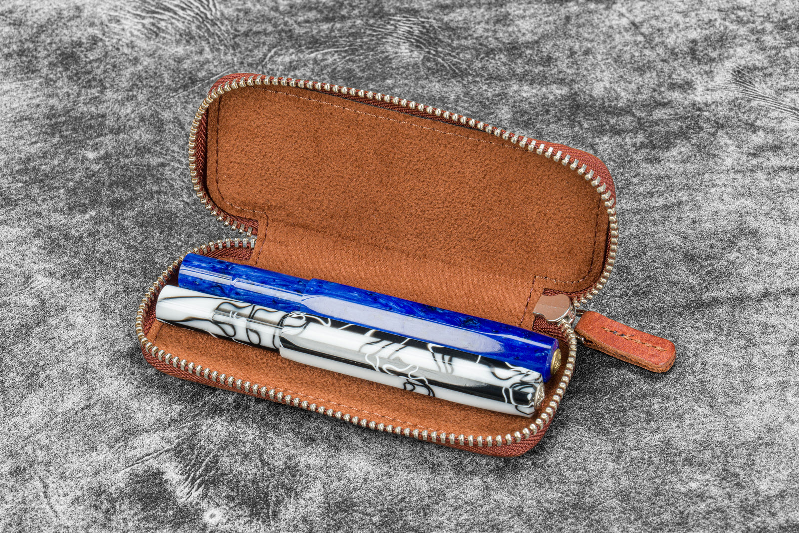 Leather Zippered Double Pen Case for Kaweco - Pocket Pen - Aged Copper