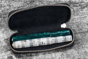 Leather Zippered Double Pen Case for Kaweco - Pocket Pen - Crazy Horse Graphite