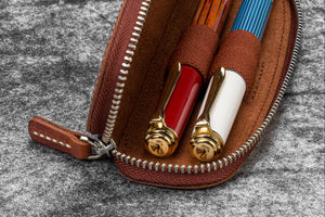 Leather Zippered Duo Slim Pen Case for 2 Pens - Aged Copper