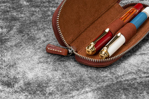Leather Zippered Duo Slim Pen Case for 2 Pens - Aged Copper