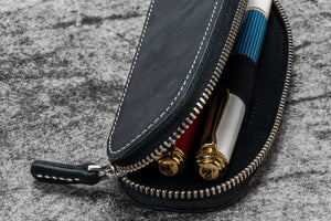 Leather Zippered Duo Slim Pen Case for 2 Pens - Crazy Horse Graphite