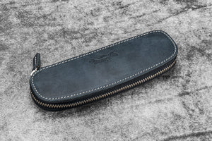 Leather Zippered Duo Slim Pen Case for 2 Pens - Crazy Horse Graphite