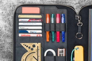 Leather Zippered Leuchtturm1917 B5 & Extra Large Moleskine Folio - Crazy Horse Graphite