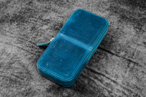 Leather Zippered Magnum Opus 3 Slots Hard Pen Case with Removable Pen Tray - C. H. Ocean Blue
